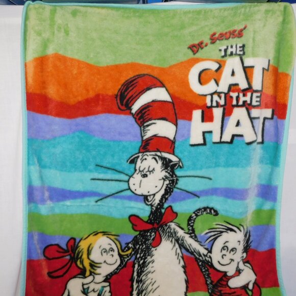 VTG 2003 Dr Seuss The Cat in the Hat Movie Plush Fleece Blanket 43" x 54" - Picture 2 of 5